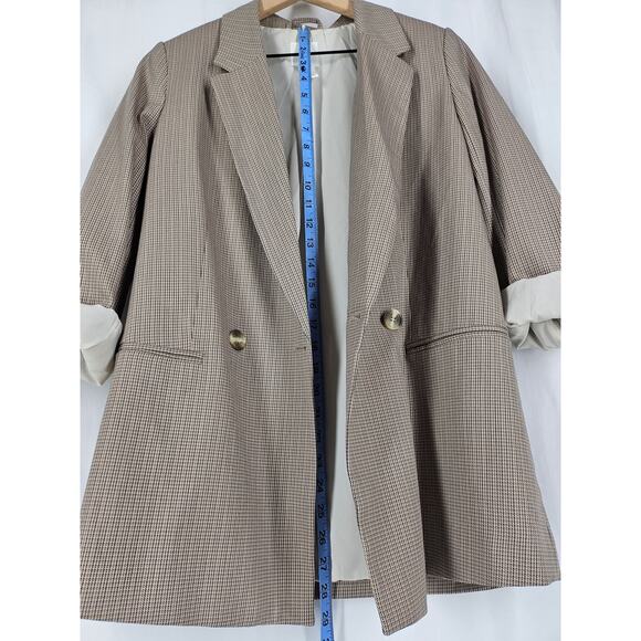 H&M WOMEN'S TAILORED BROWN PLAID LONG SLEEVE BLAZER SIZE X-SMALL - Picture 9 of 12